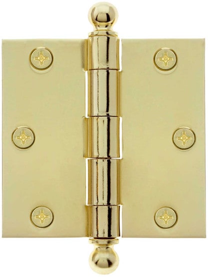 3 1/2 inch Heavy Duty Plated Steel Door Hinge With Ball Tips in Polished Brass.
